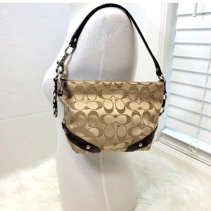 Coach Carly Signature monogram canvas leather strap shoulder handbag F-44143